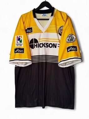 Vintage 90s XL Asics Yellow Black White Castleford Tigers Rugby Shirt
